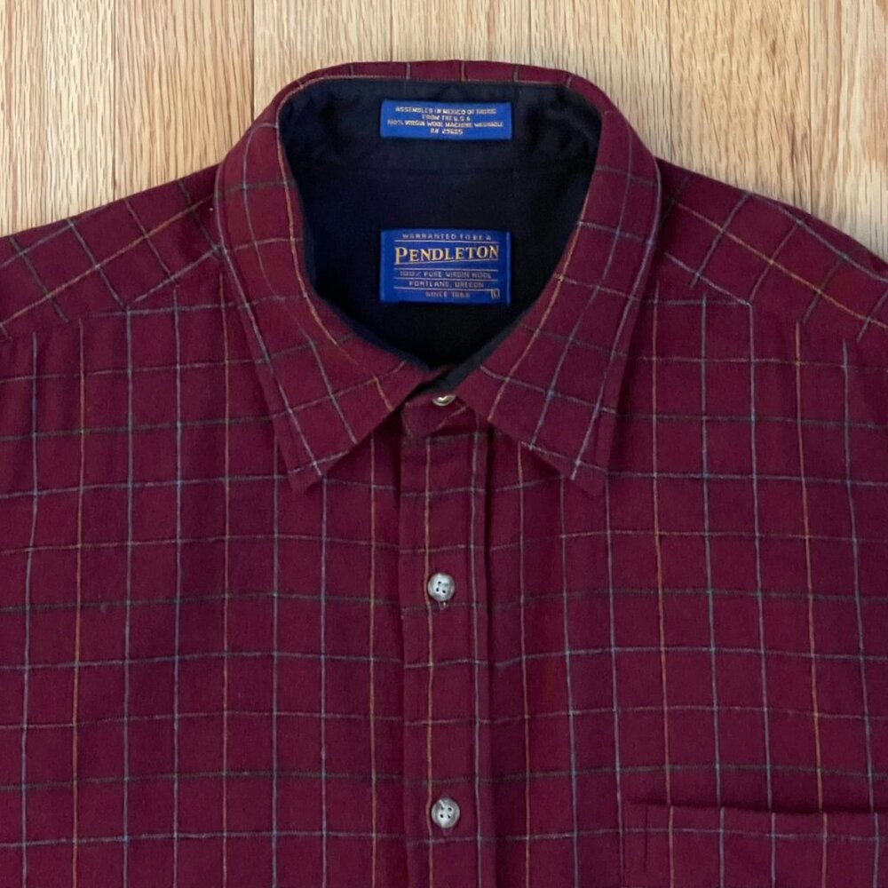 Pendleton Men's Shirt (L) 100% Wool Maroon Subtle Plaid